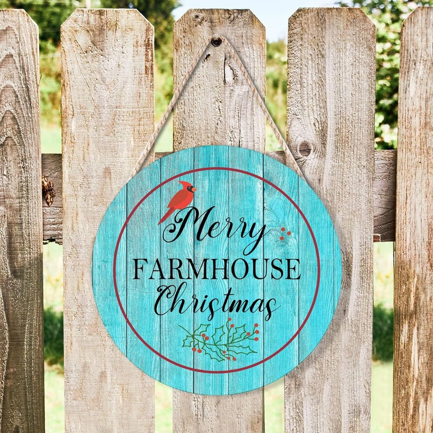 Farmhouse Door Hanger Red Bird Wreath 10x10in