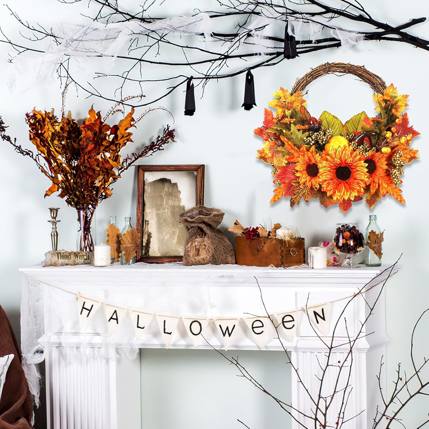 WENMAQIN 12 Inch Fall Wreath Front Door Decor
