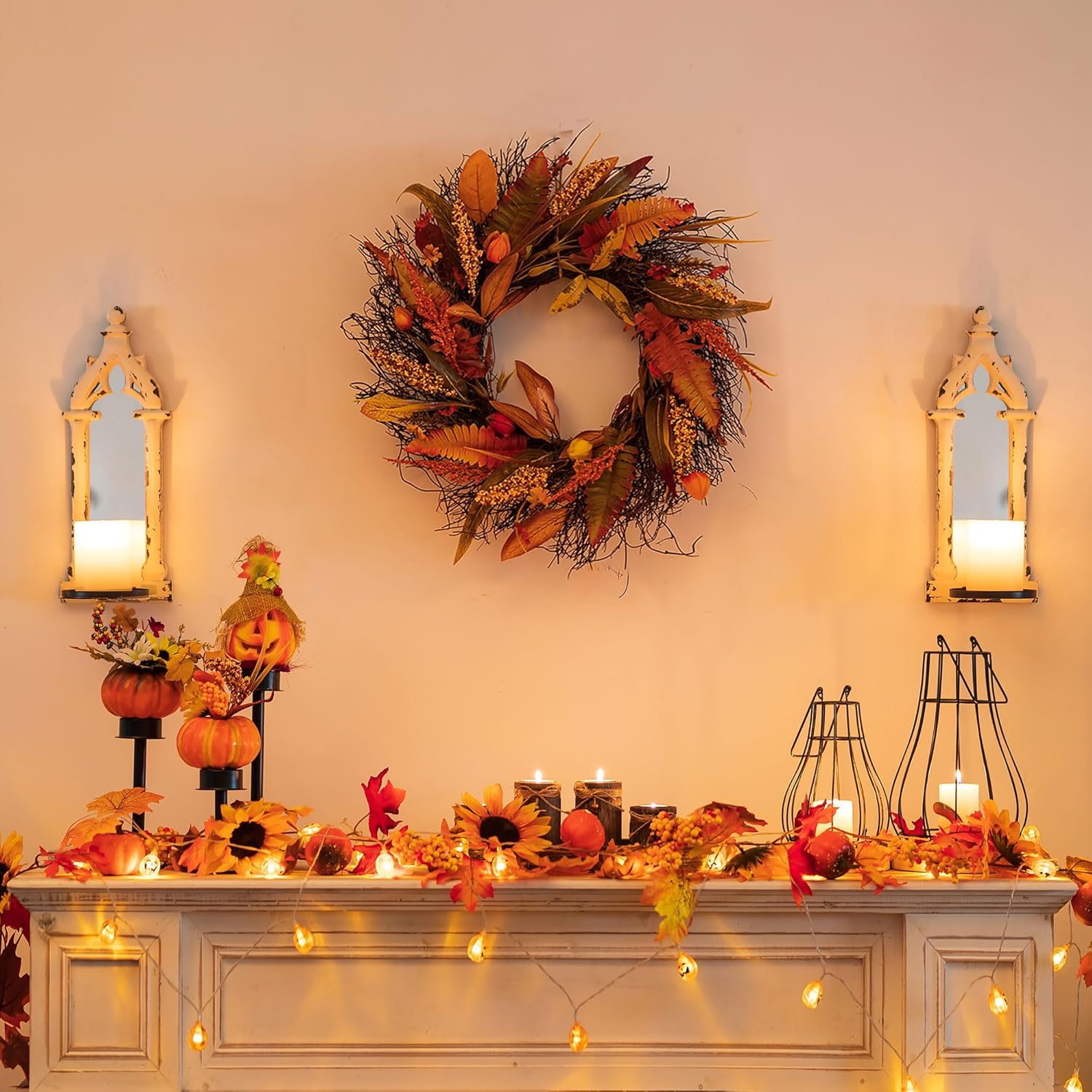 Walasis 24 Inch Fall Wreath for Front Door