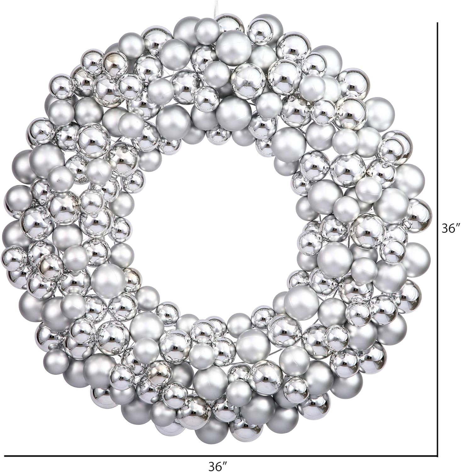 Vickerman 36 Inch Silver Shiny and Matte Ball Wreath with Ornaments