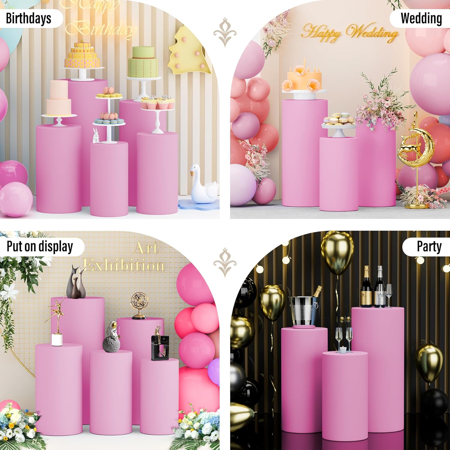 LEBENGURU 3Pcs Cylinder Pedestal Stand Covers Pink