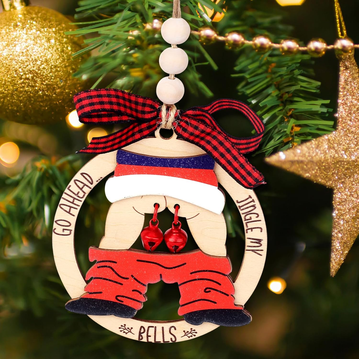 Funny Christmas Wooden Ornament with Naughty Santa Design