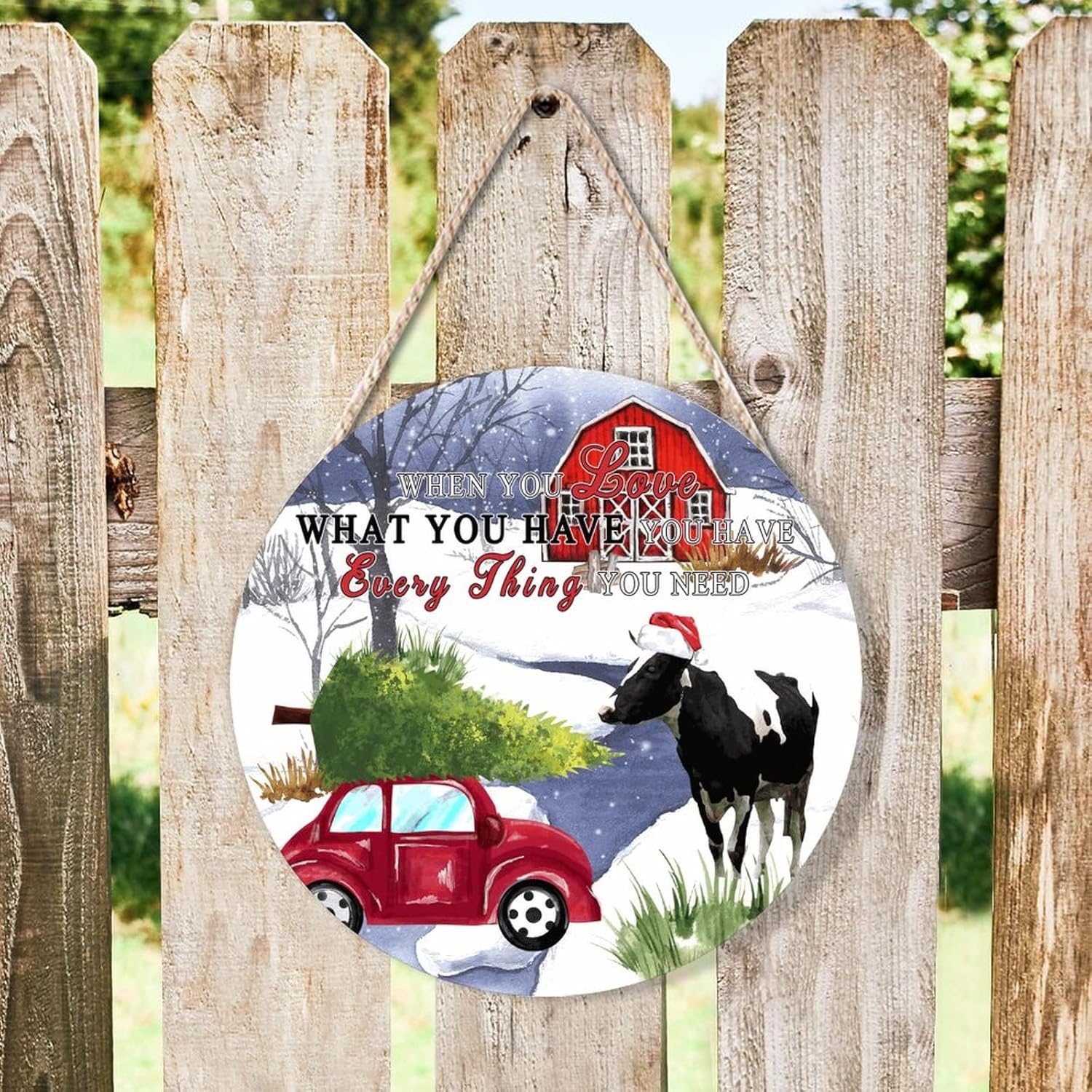 Farmhouse Front Door Hanger with Animal and Truck Wood Sign