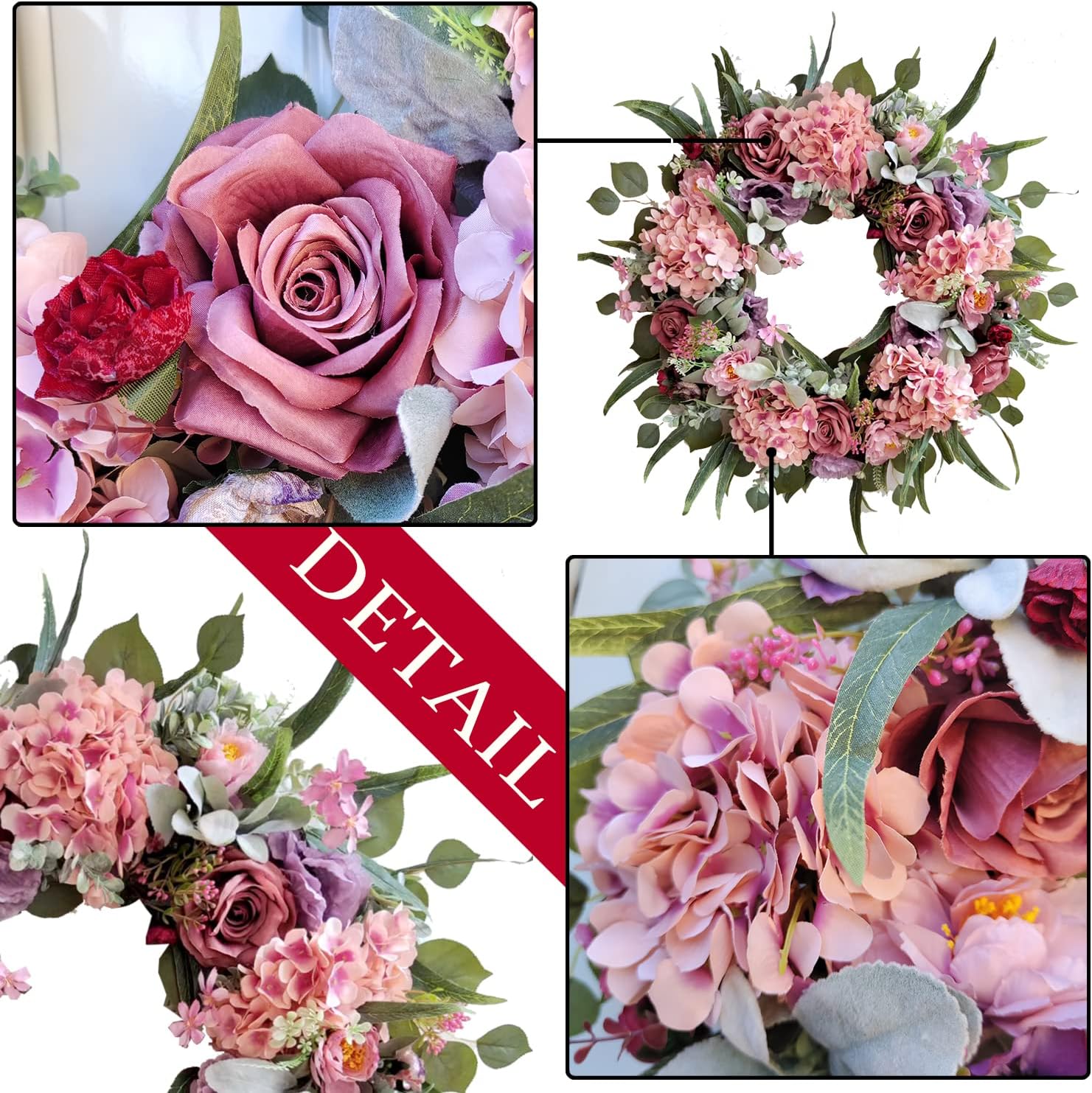 WANNA-CUL 24 Inch Spring Wreath with Hydrangea Rose and Peony