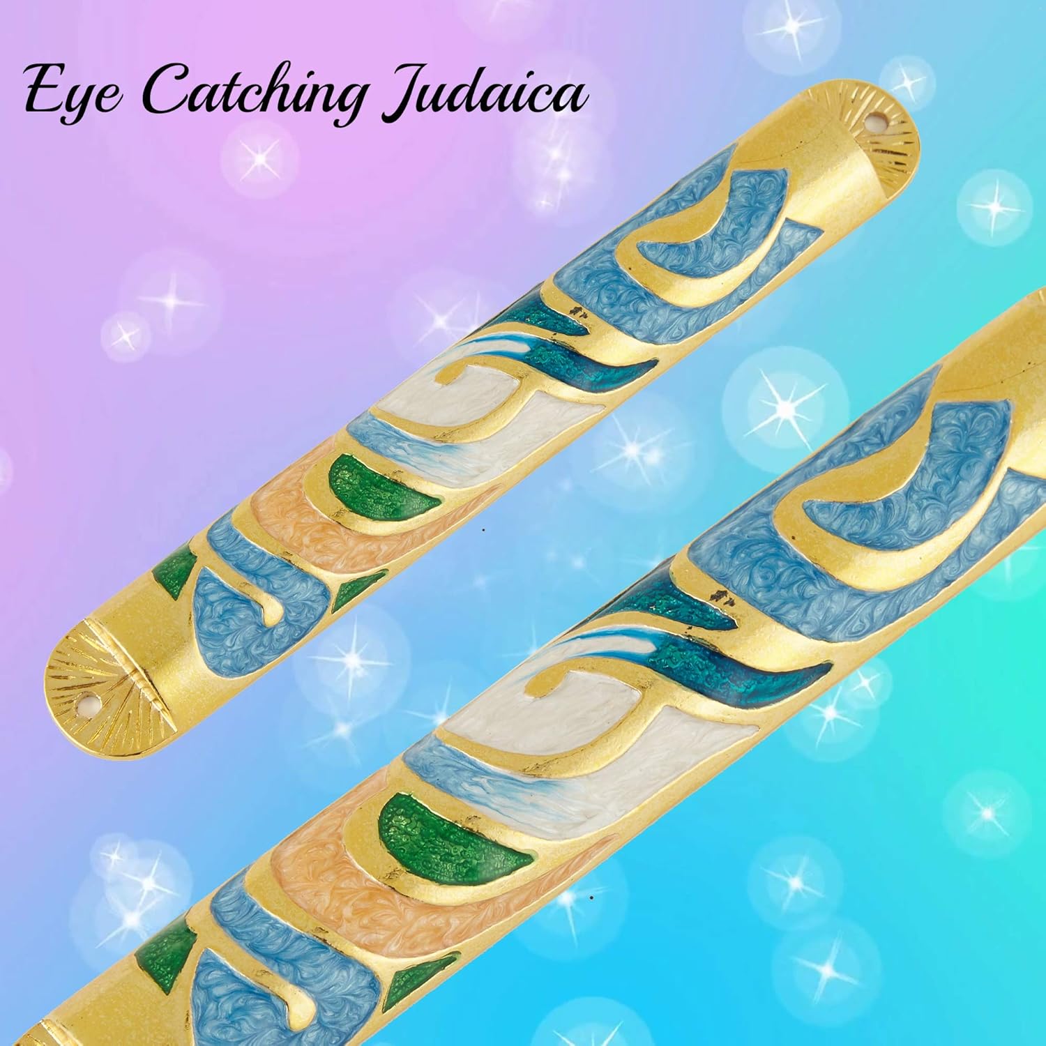 Matashi Gold Hand Painted Enamel Mezuzah 6 Inch Decor