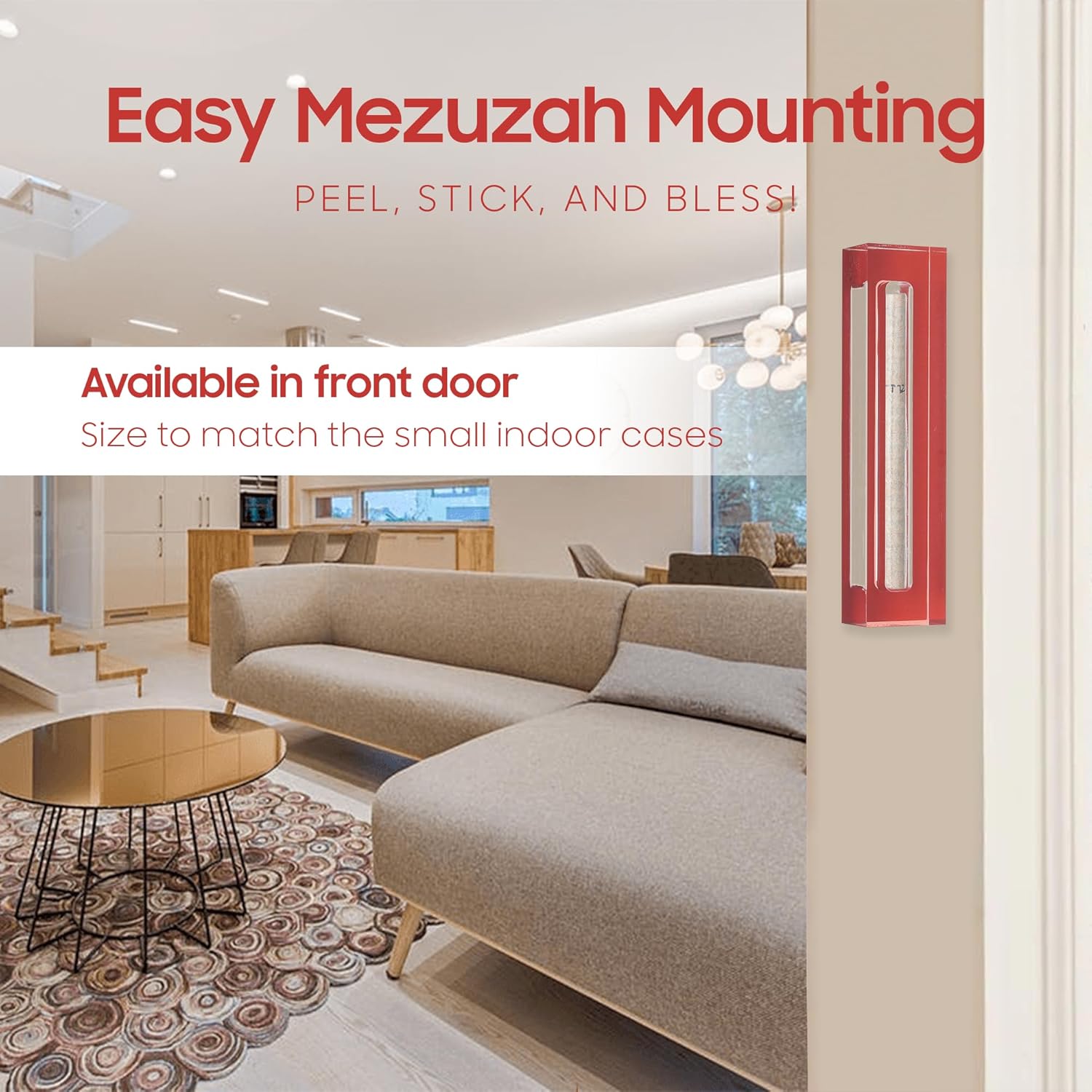 Modern Acrylic Mezuzah Case for Door - Red 6 Inch