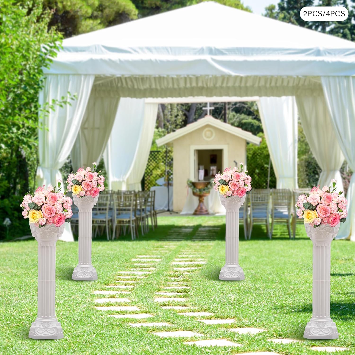 White Wedding Roman Column 2pcs Set