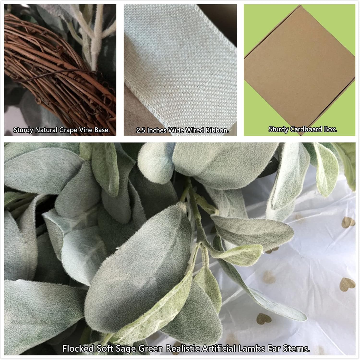 Easy Fine Lambs Ear Wreath 22-24 Inches Burlap Bow