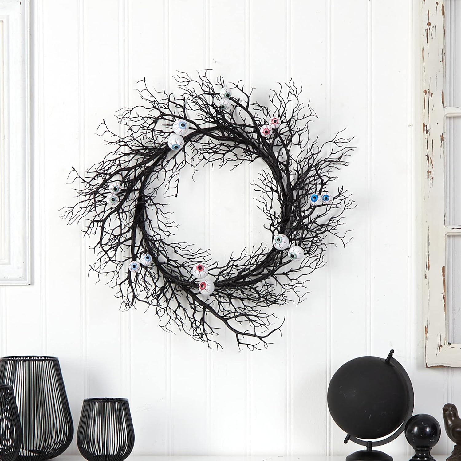 Nearly Natural 30in Halloween Eyeballs Twig Wreath
