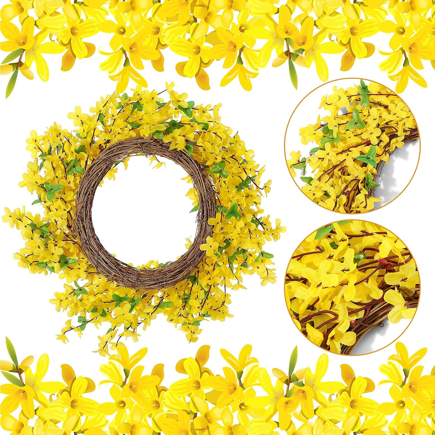 WILLBOND Yellow Forsythia Wreath 18 Inch Handcrafted Farmhouse Decor