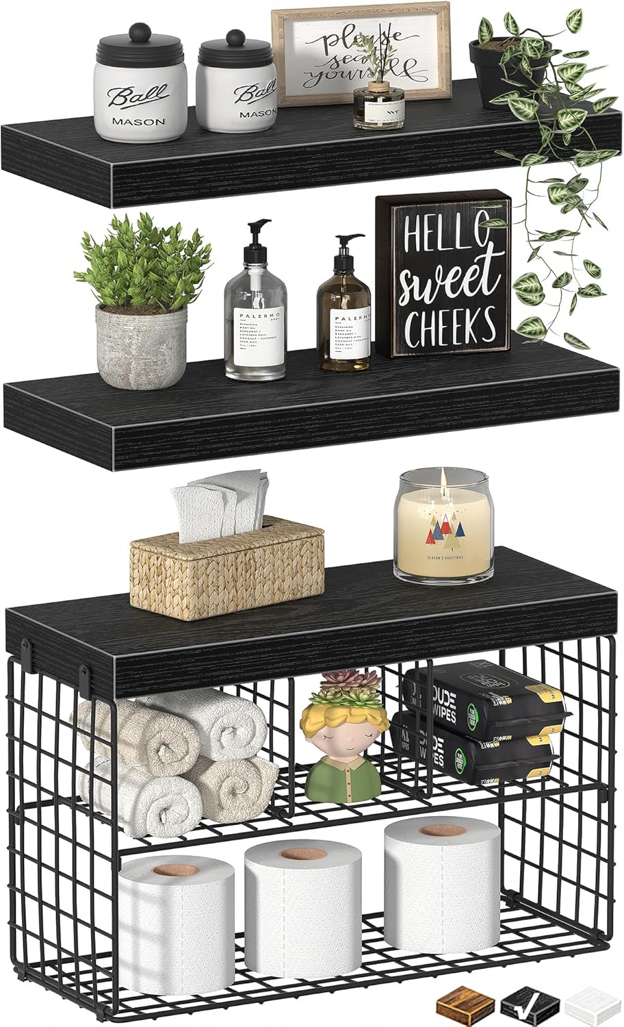 KLUVIS Bathroom Floating Shelves Set of 3 Black 157 Inch