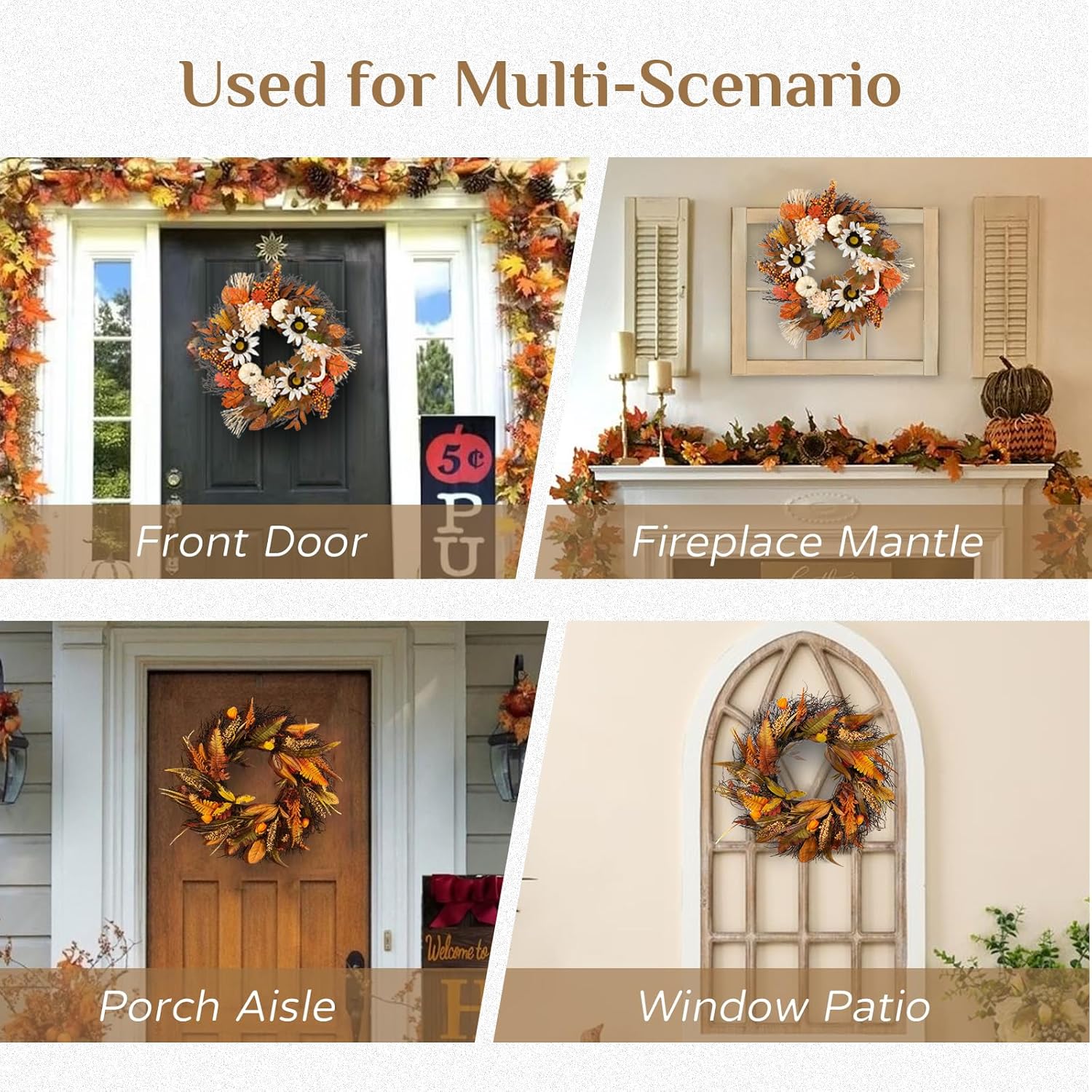 Walasis 24 Inch Fall Wreath for Front Door