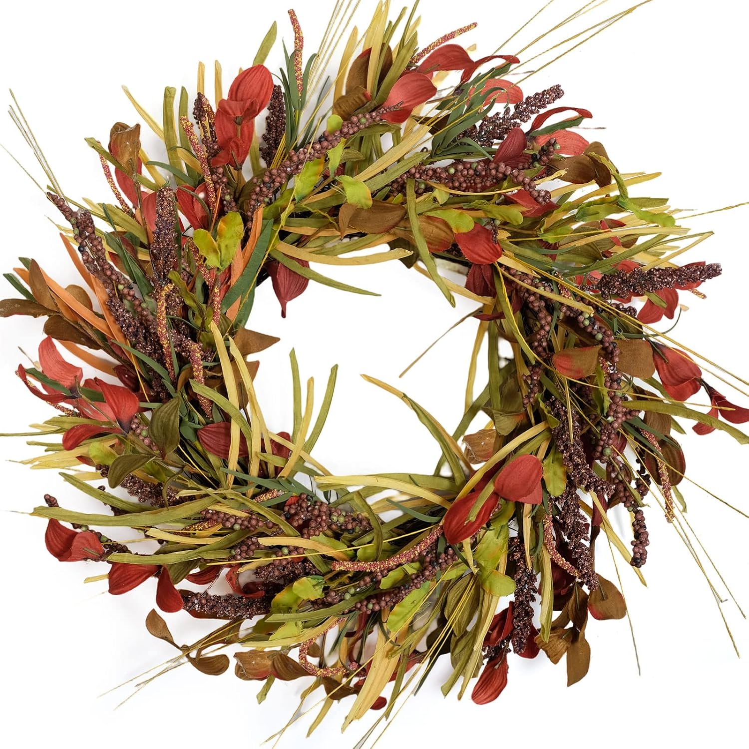 TEMPUS 20 Inch Autumn Red Leaf Wreath