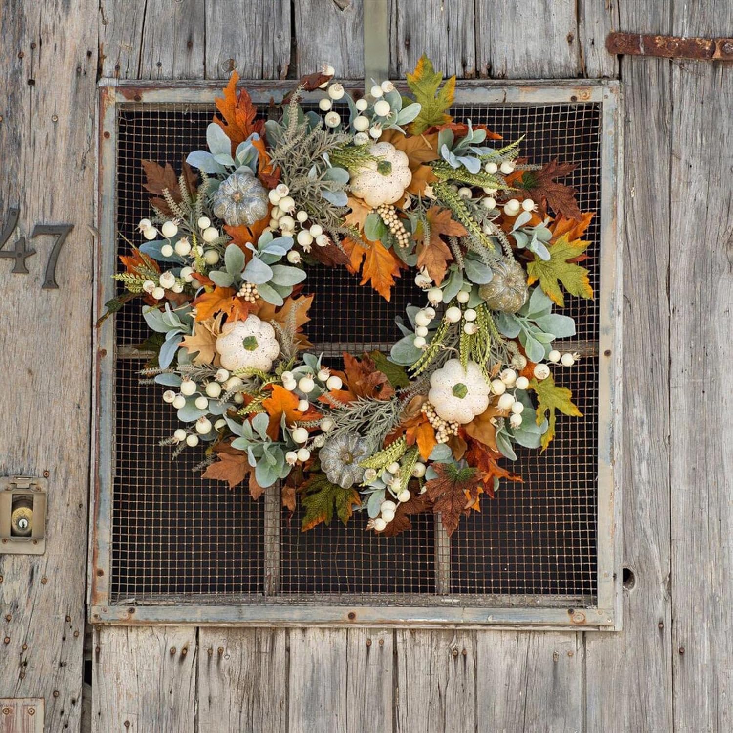 Large Grapevine Wreath 36 Inches Simulated White Pumpkin Decor Set