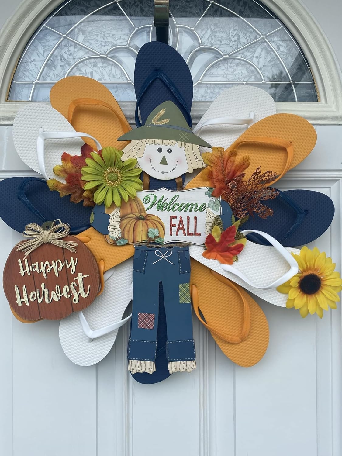 Fall Wreath Hanger for Front Door with Scarecrow Design