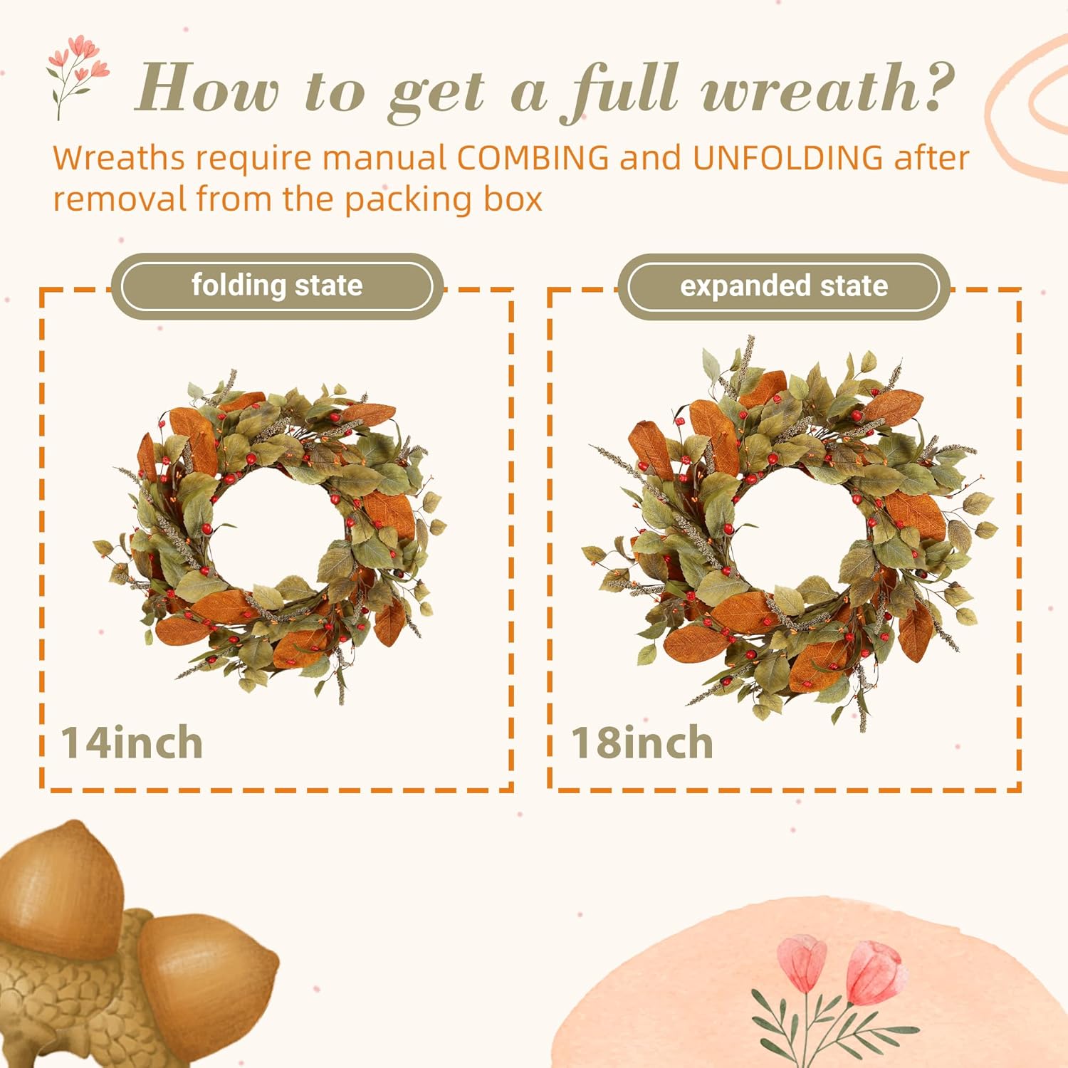 YNYLCHMX 18 Inch Fall Wreath Front Door Decor