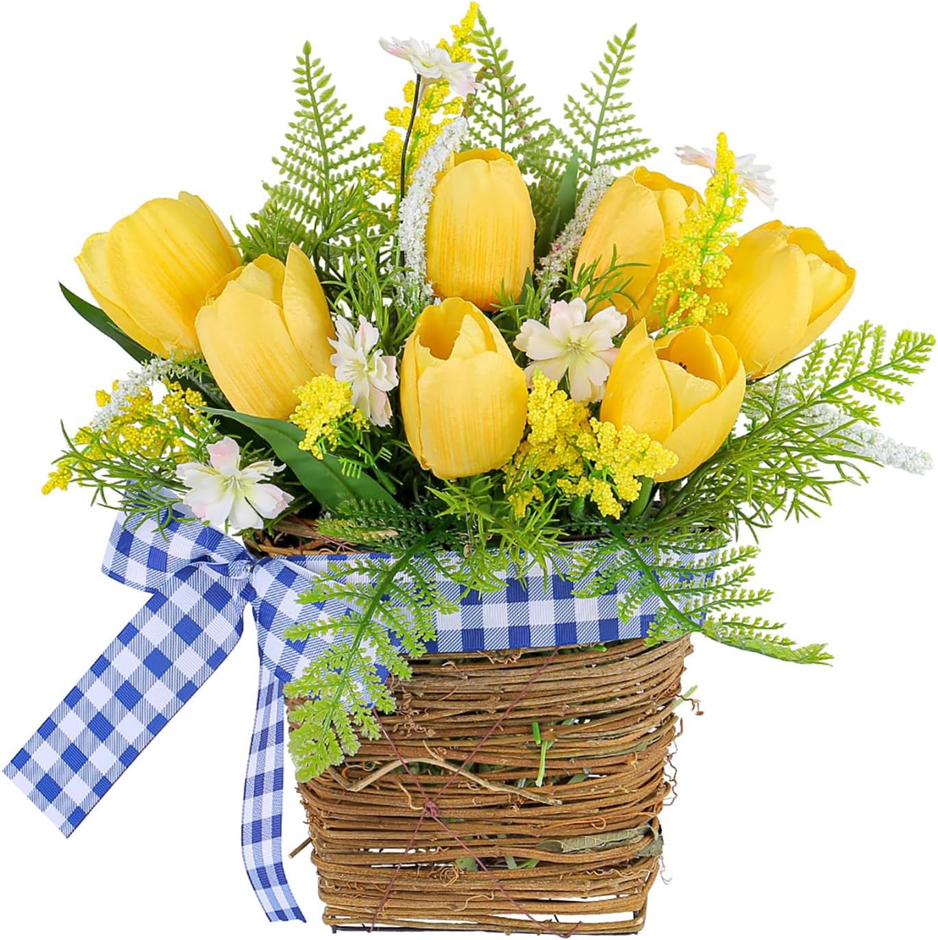 Tomotato Tulips Door Wreath Basket with Wildflowers