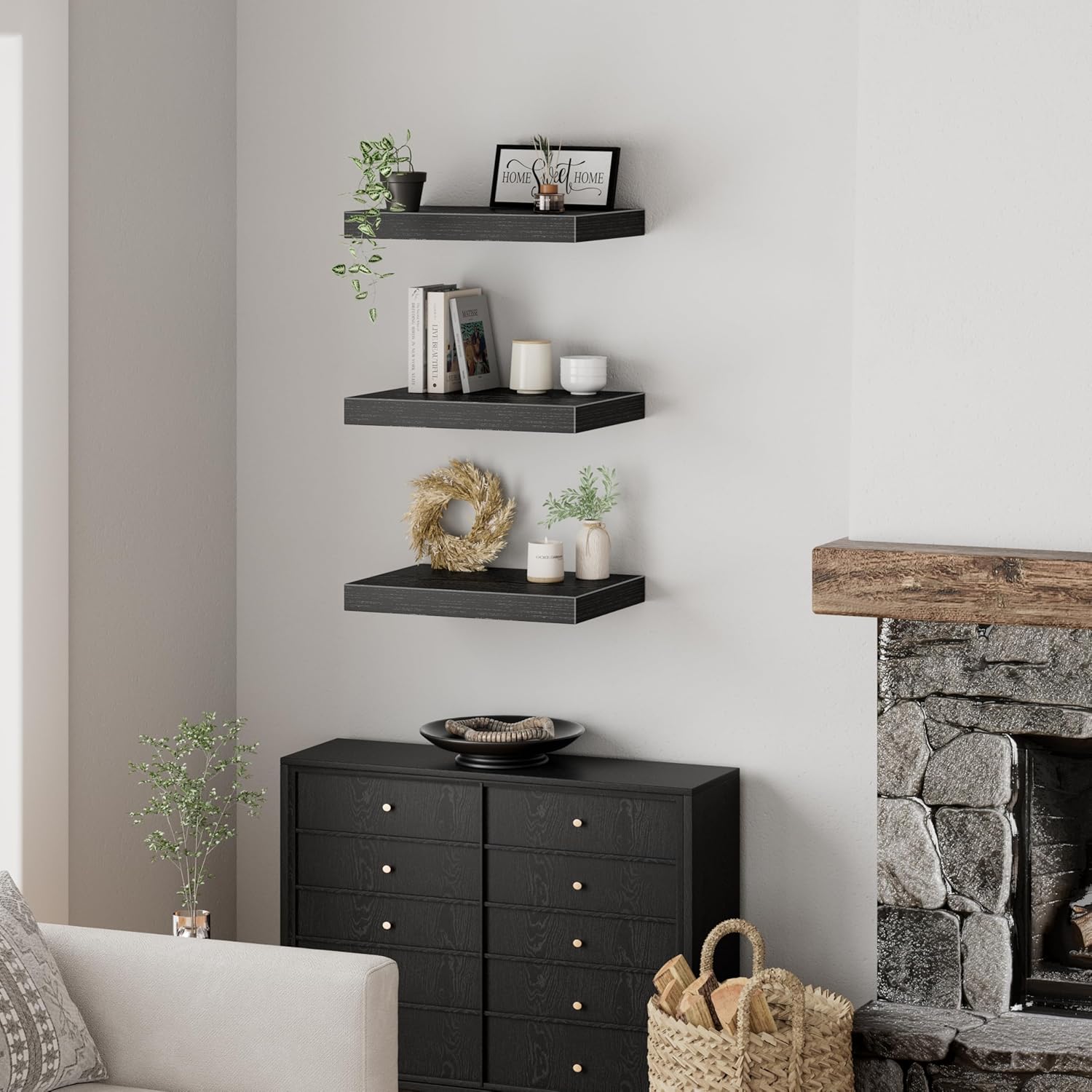 QEEIG 12 Inch Deep Floating Shelves Set of 3 Black
