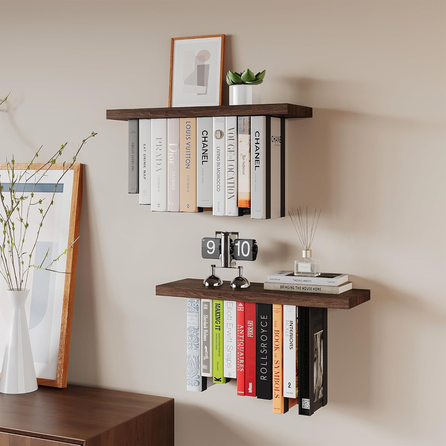 BUTUNITA Floating Bookshelves Rustic Wood 2 Pack