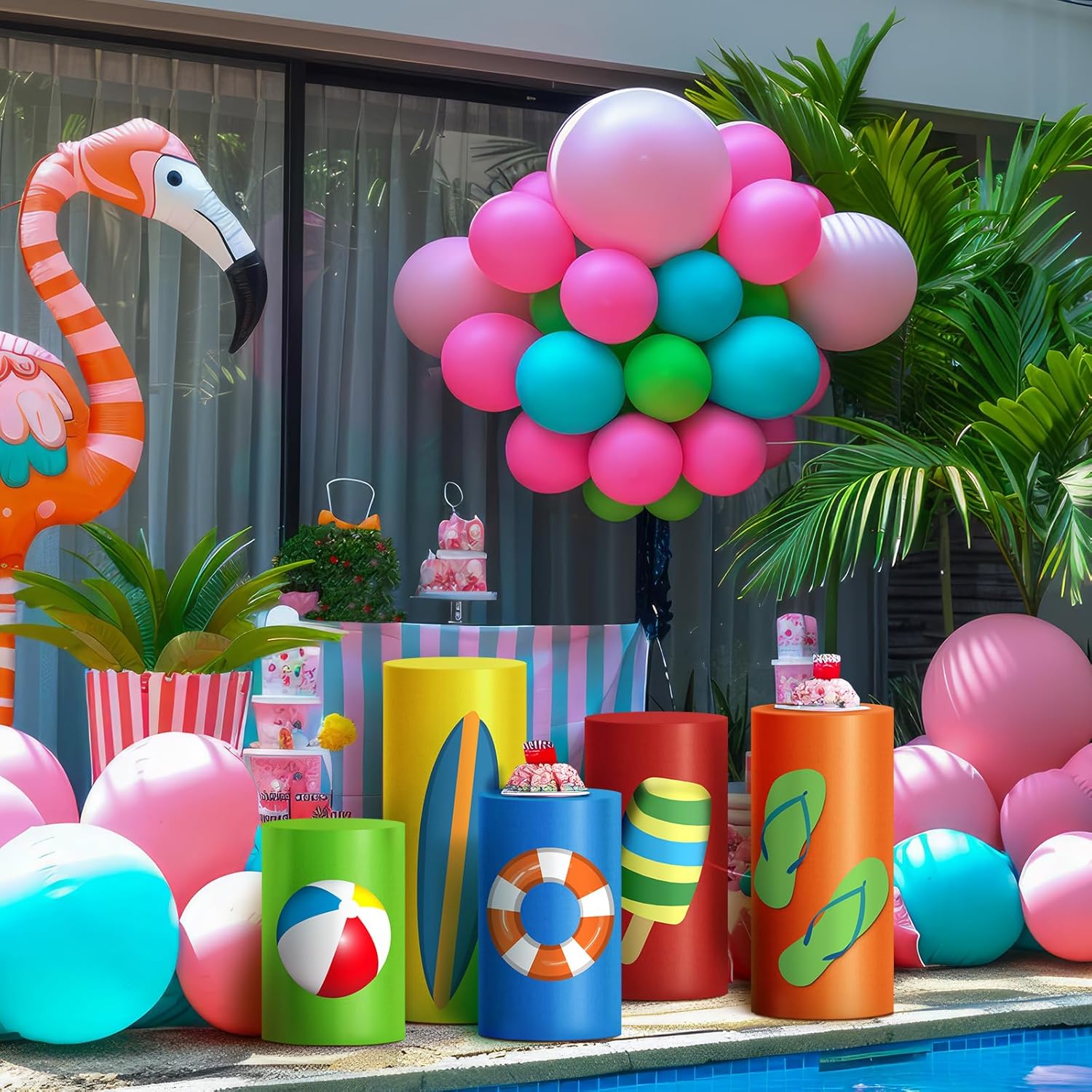 5 Pcs Summer Cylinder Stand Covers for Decor