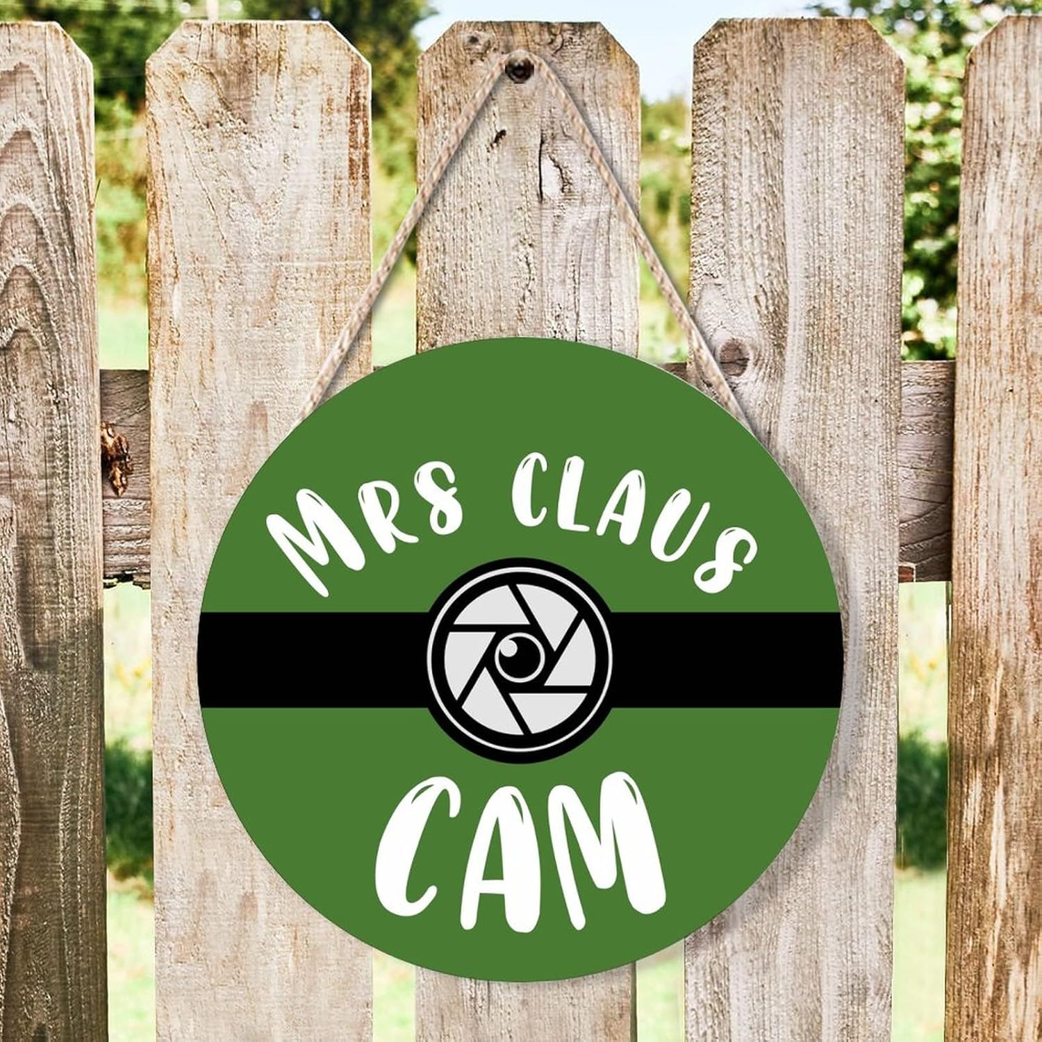 Farmhouse Door Hanger Funny Green Mrs Claus Cam Wood Sign 12x12in