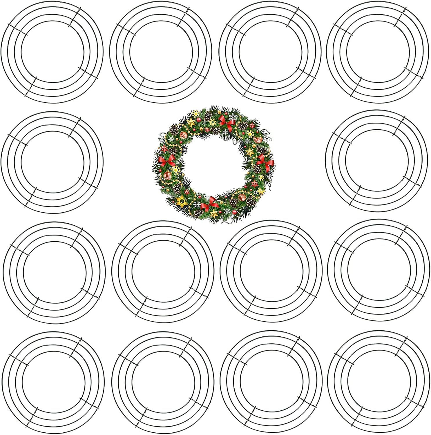 JEUIHAU 10 Inch Green Metal Wreath Frames 15 Pack