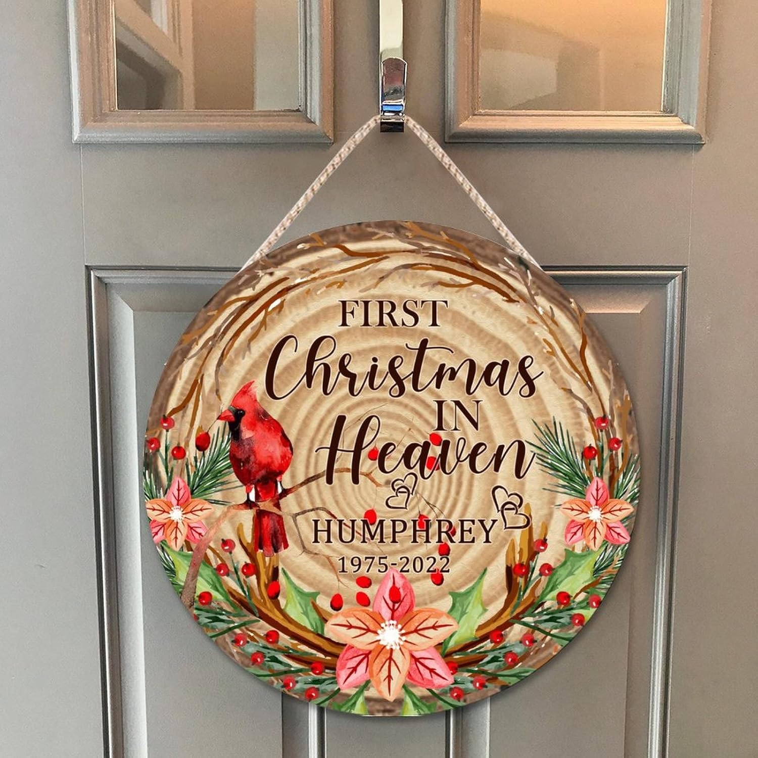 Farmhouse Door Hanger Red Birds Wreath Wood Sign 10x10in