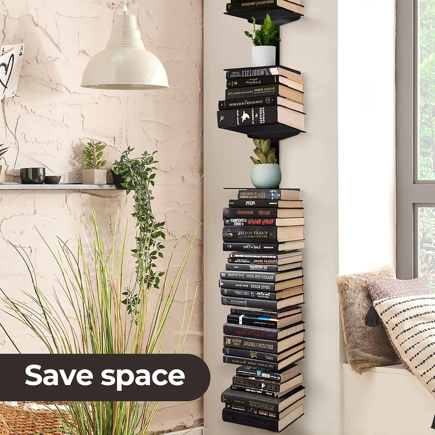 8 Tier Floating Bookshelf 4 Pack Black Space Saving Vertical Shelves