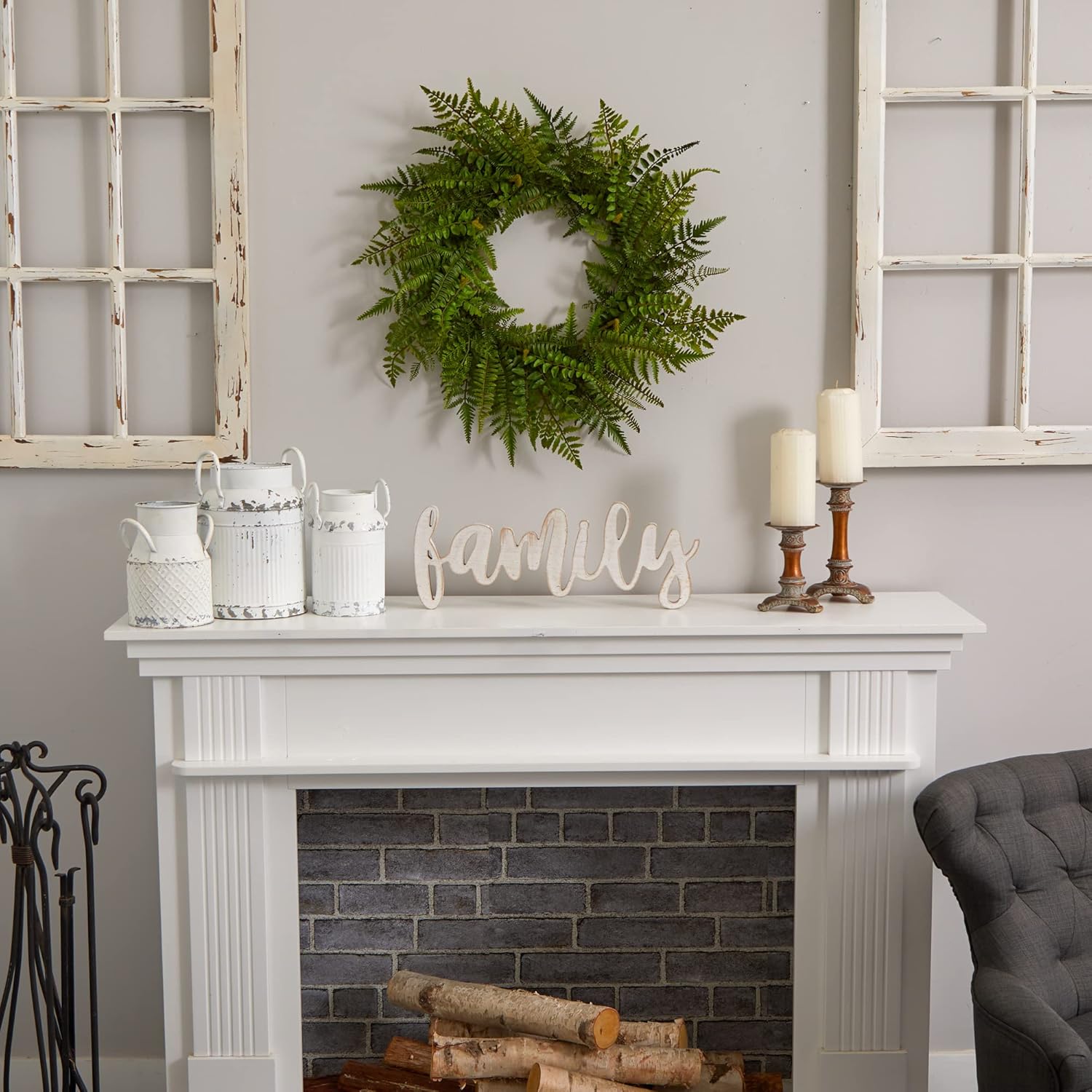 Nearly Natural 24-Inch Mixed Fern Artificial Wreath