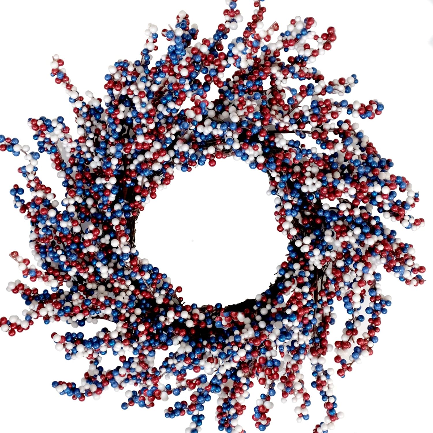 18 Inch Patriotic Red White Blue Berries Wreath