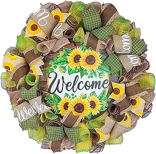 Welcome Sunflower Wreath - Yellow Brown Burnt Orange Red