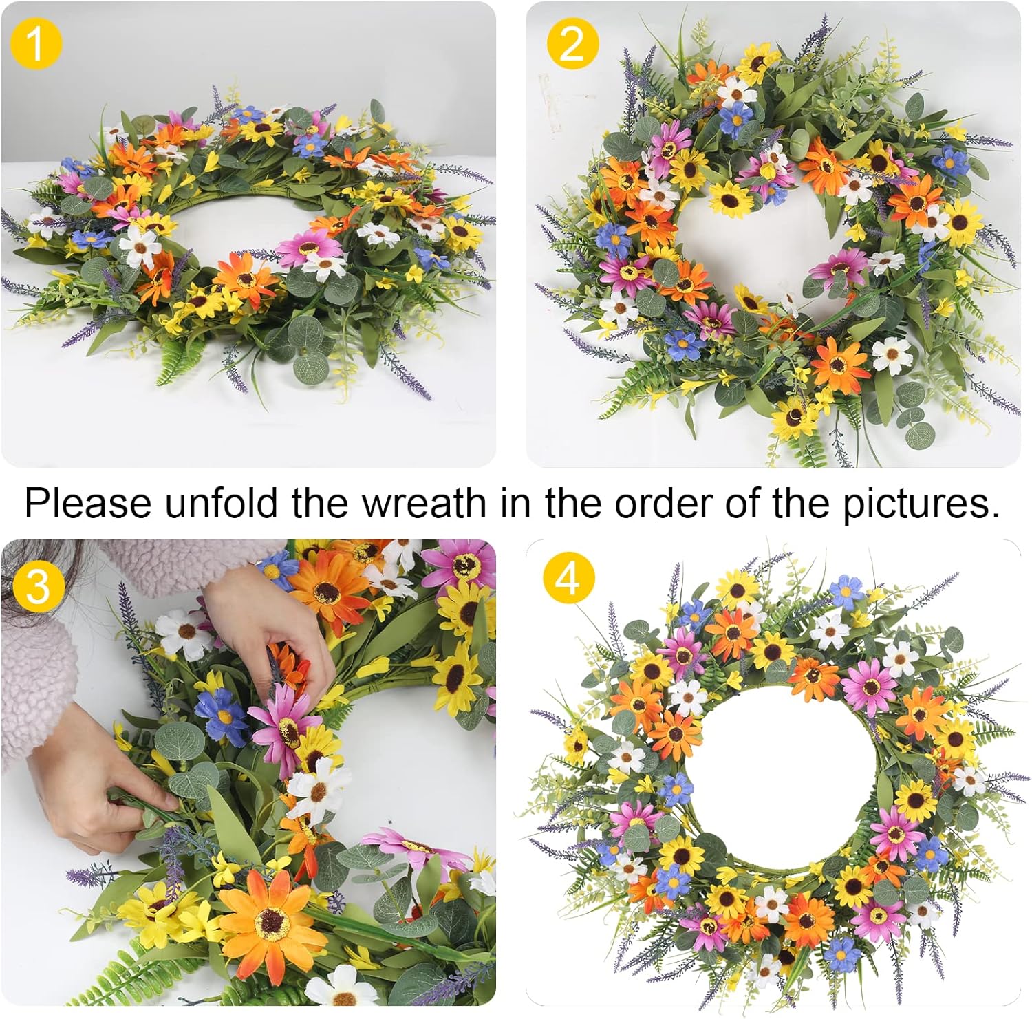 GTIDEA 24 Inch Summer Wreath with Flowers