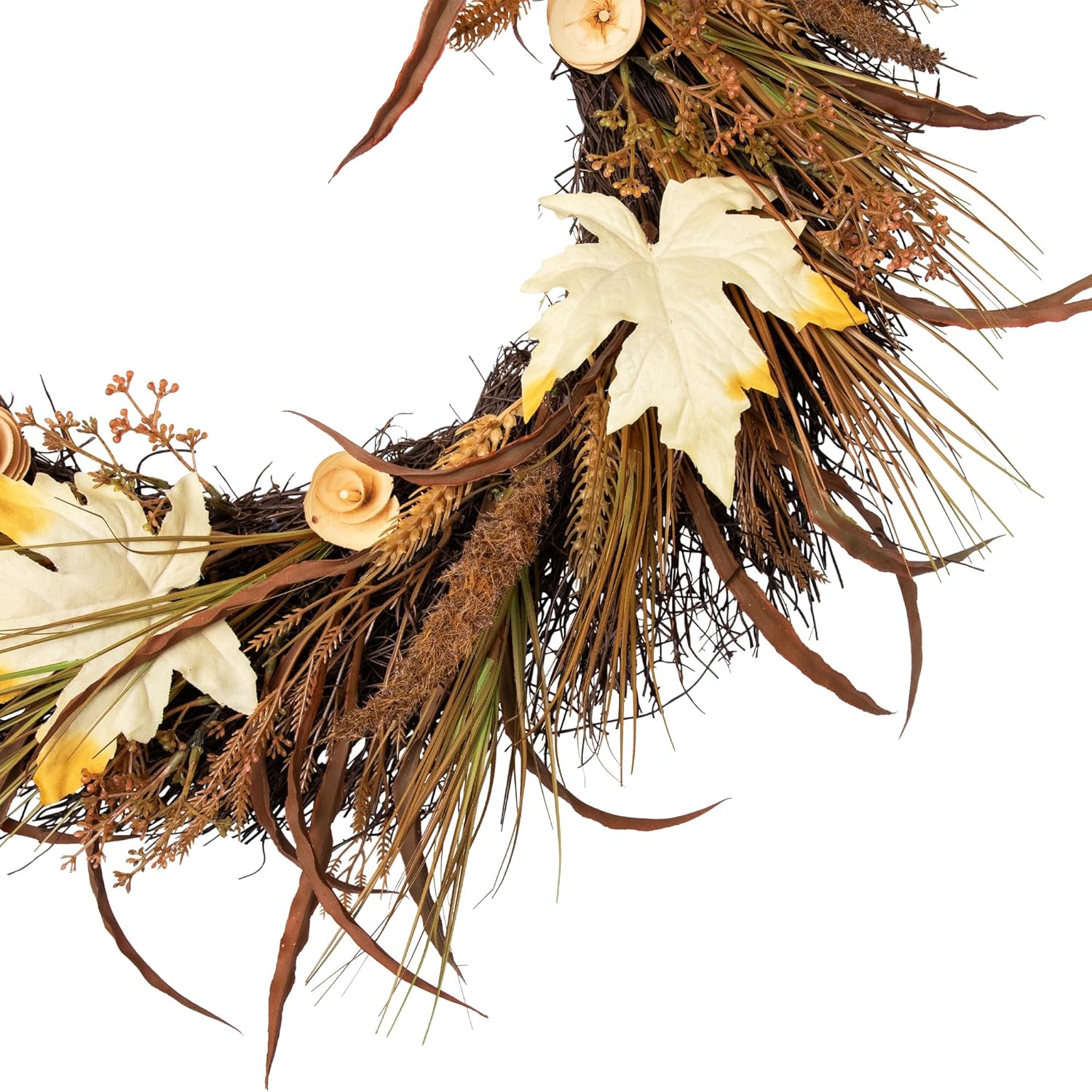 Northlight Autumn Harvest Cattail and Wheat Artificial Wreath Unlit 24 Inch Brown