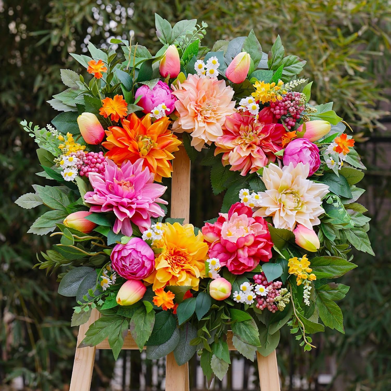 24 Inch Spring Wreath with Dahlia and Greenery
