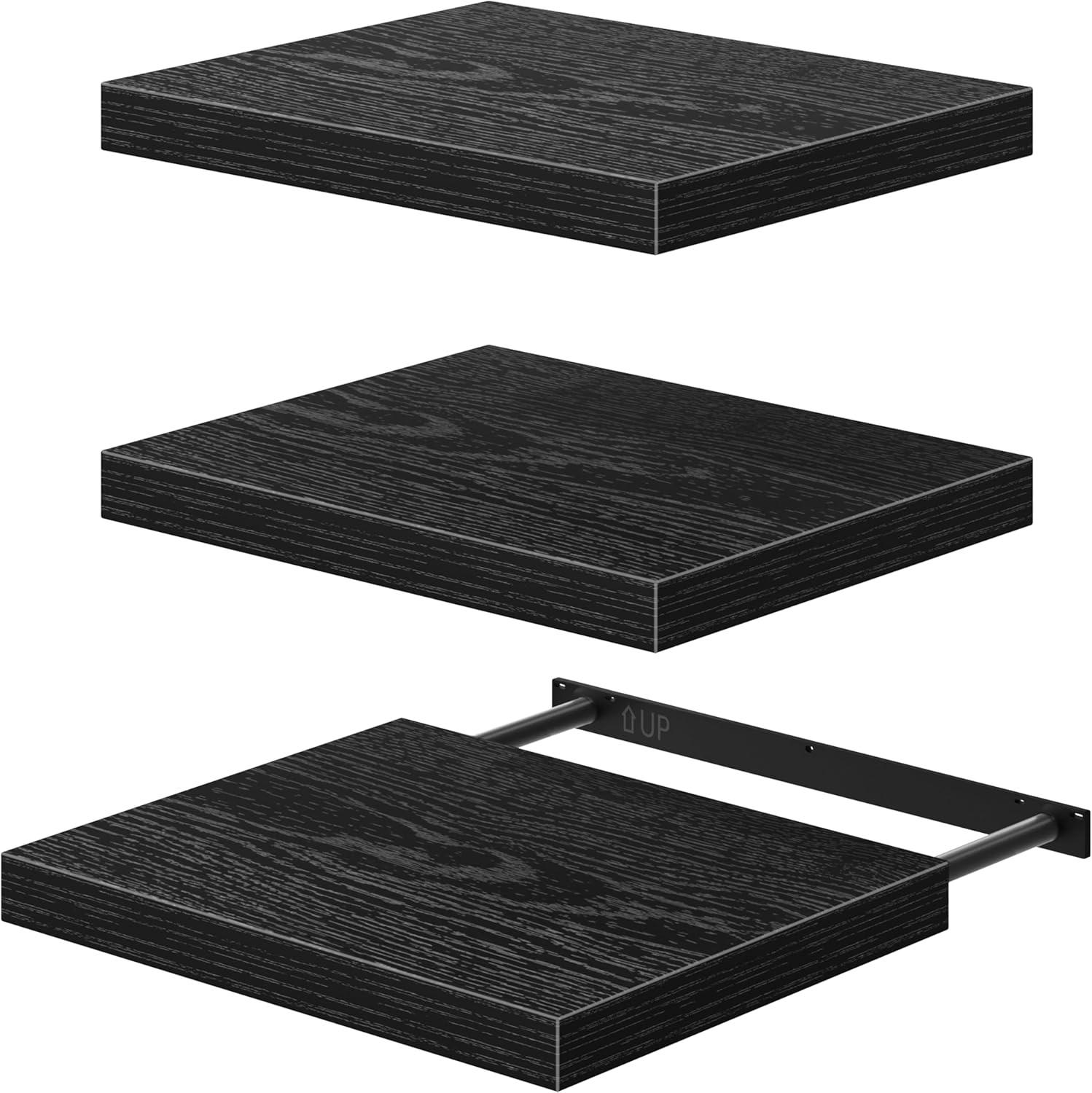 QEEIG 12 Inch Deep Floating Shelves Set of 3 Black
