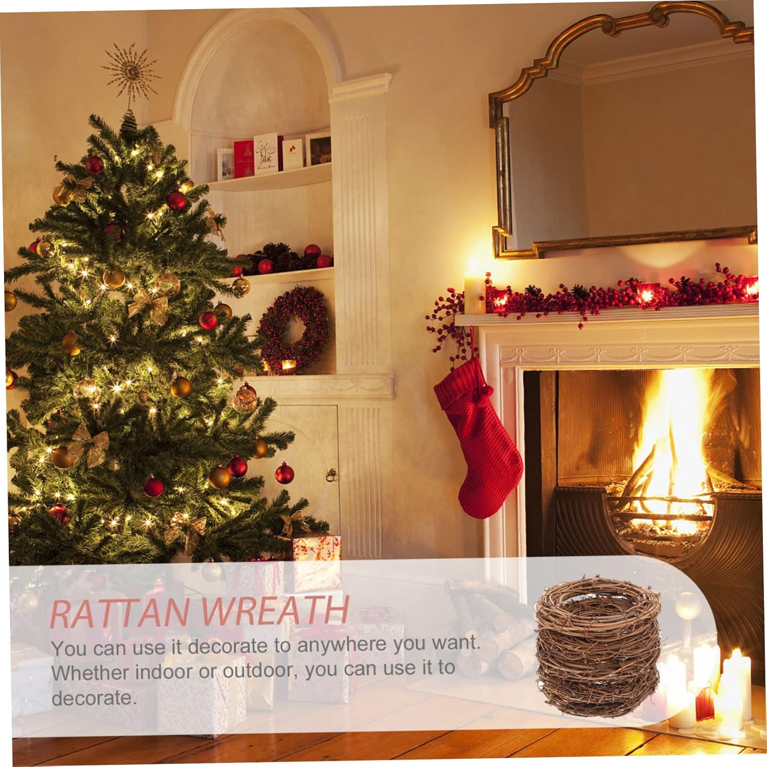 Unomor 5pcs Woven Rattan Wreath for Home Decor