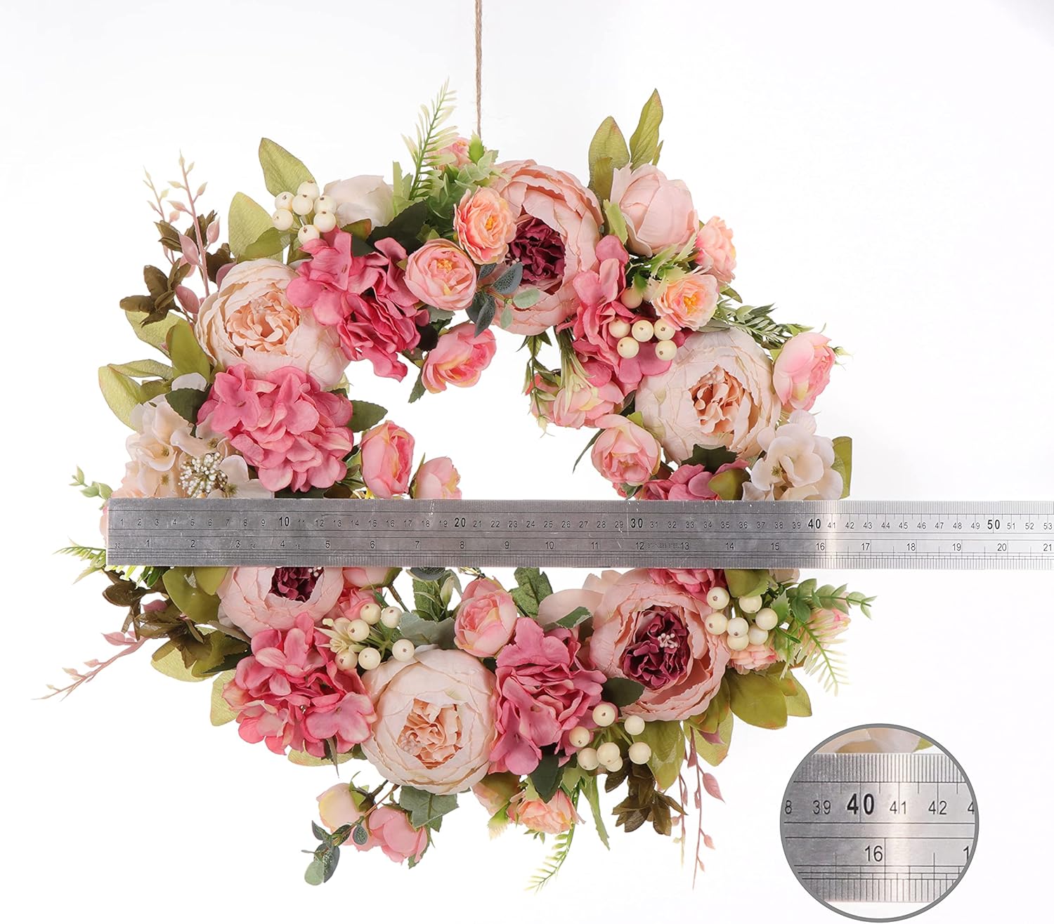 DOTKV Peony Wreath 15 Inch Handmade Front Door Decor