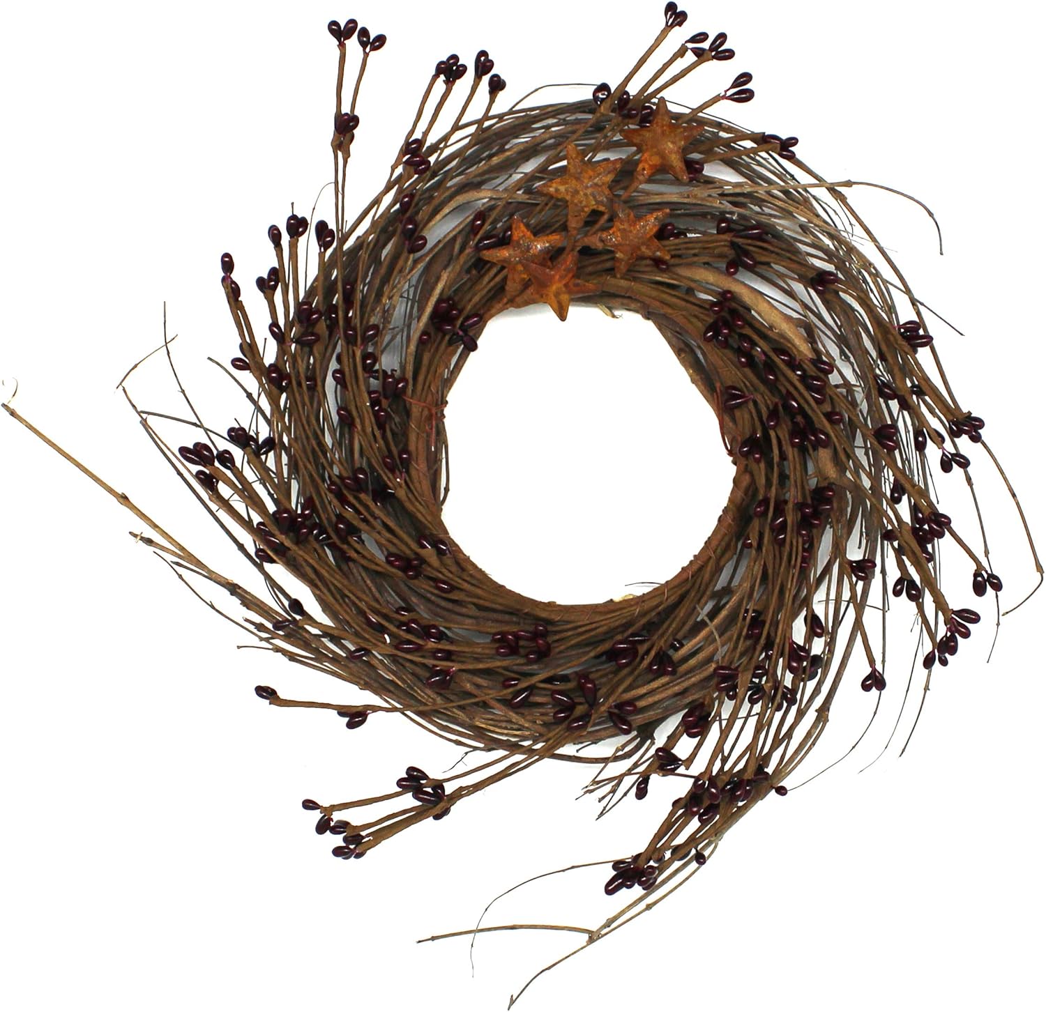 CVHOMEDECO Rustic Pip Berries and Twig Wreath 10 Inch Burgundy