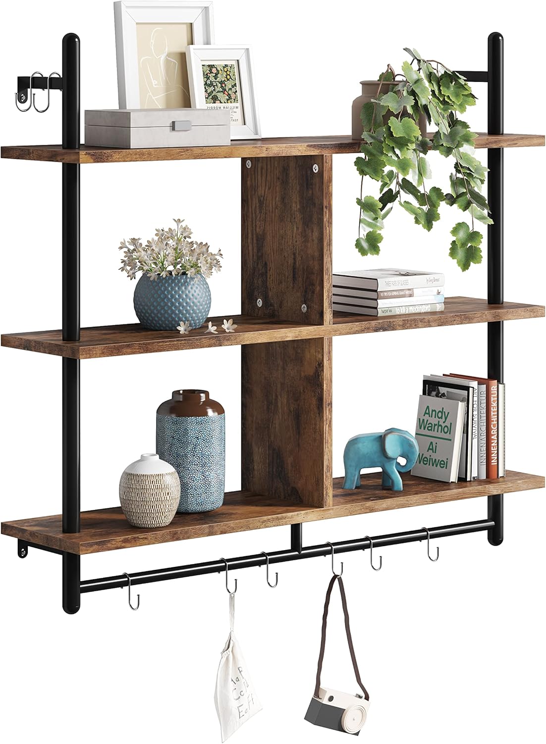 Bestier 3 Tier Floating Pipe Shelf Rustic Brown 415