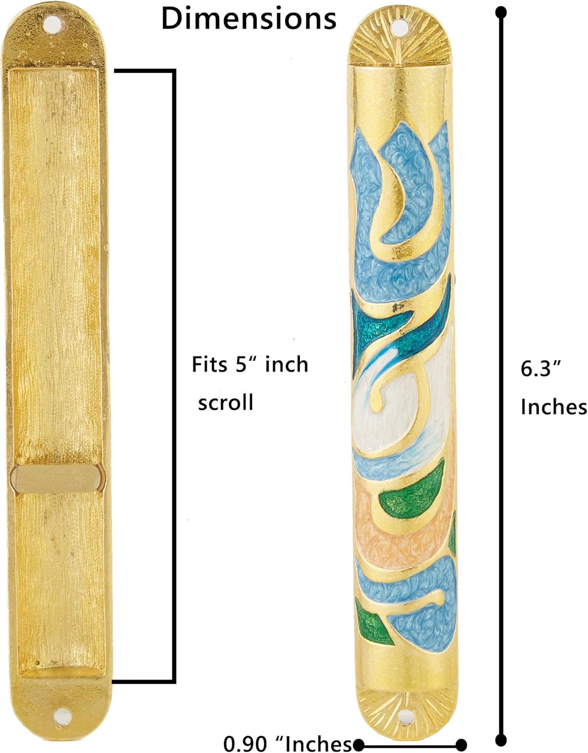 Matashi Gold Hand Painted Enamel Mezuzah 6 Inch Decor