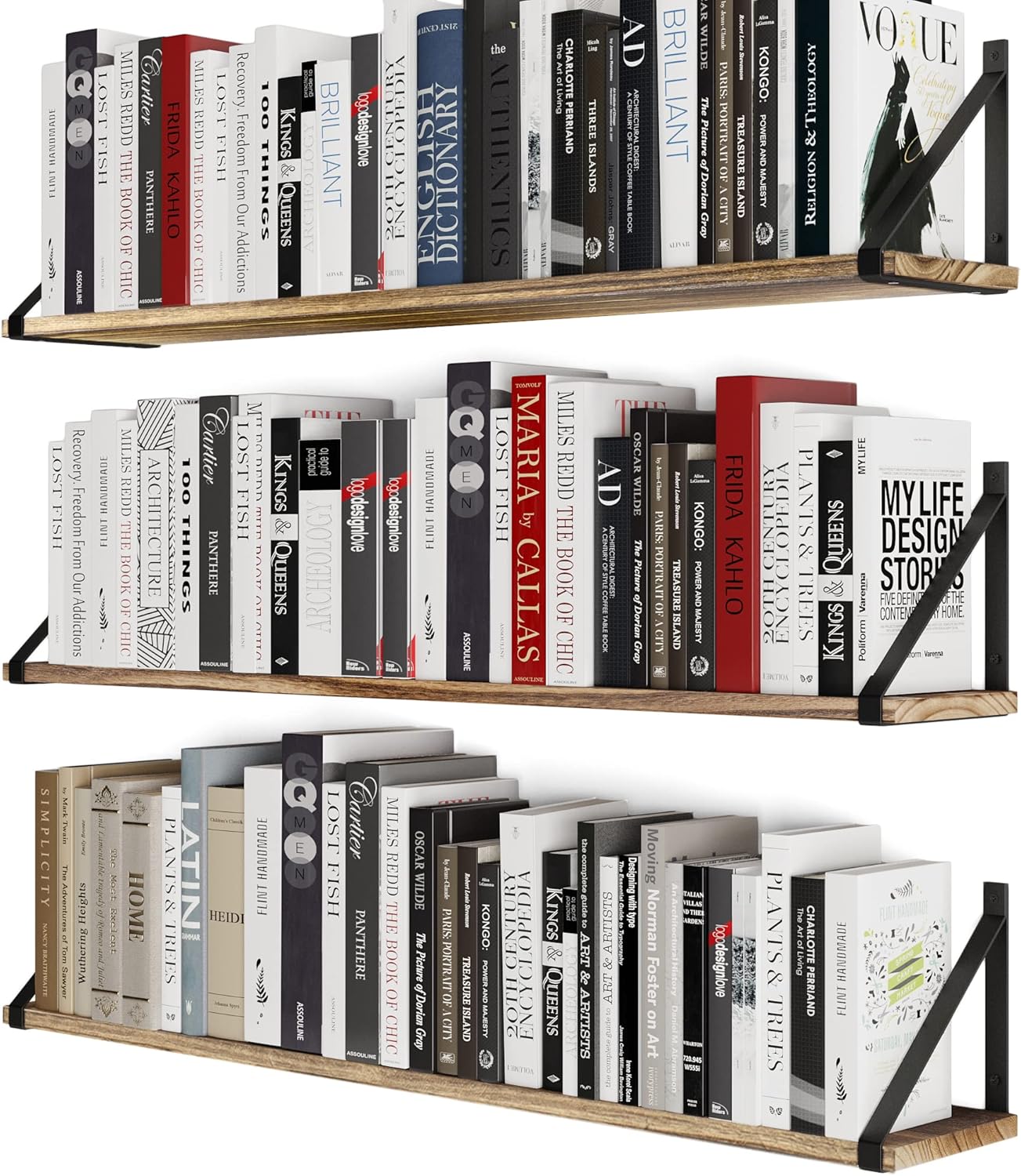 Wallniture Bora 36 Inch Floating Bookshelf Set of 3