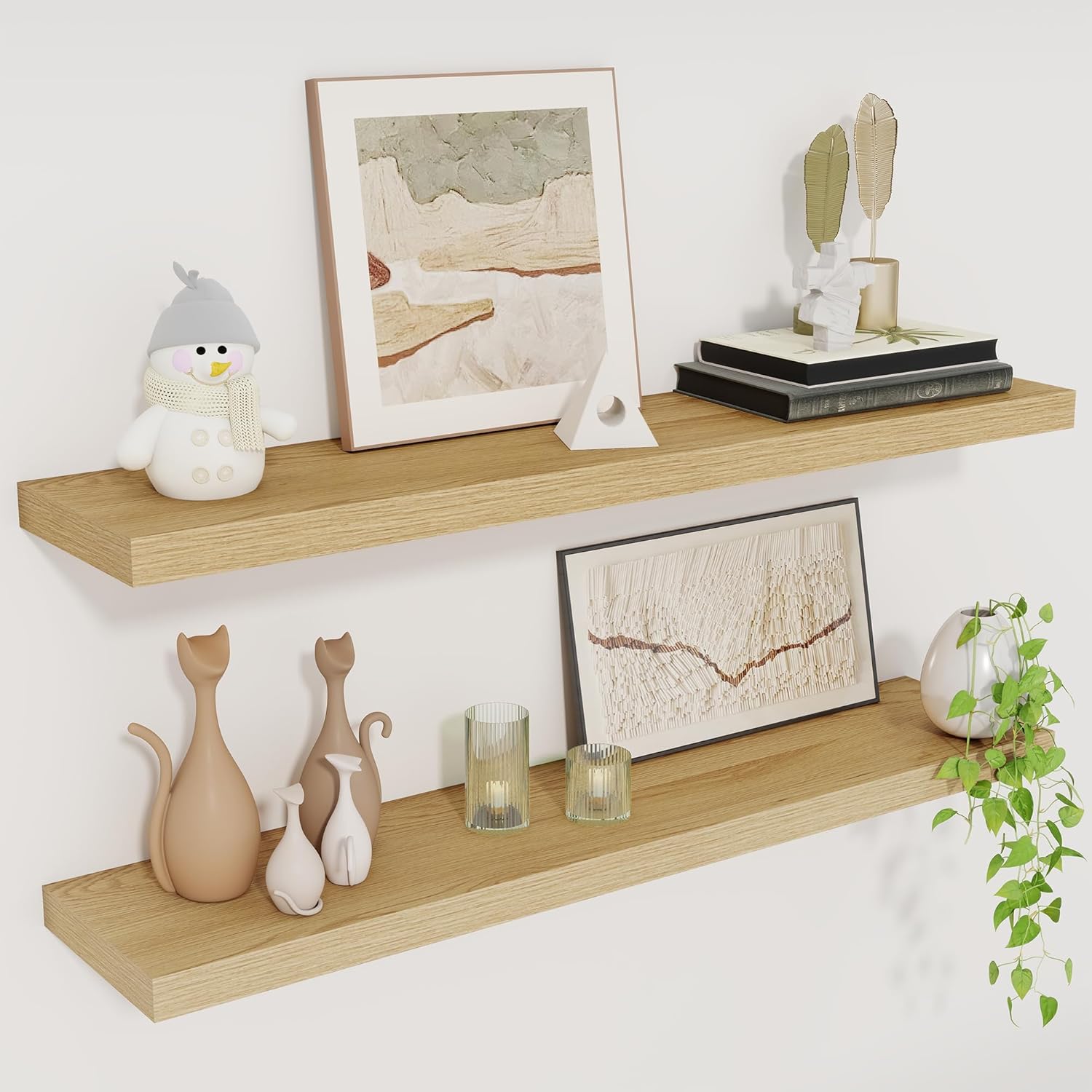 Fun Memories 30 Inch Rustic Wood Floating Shelves Set of 2