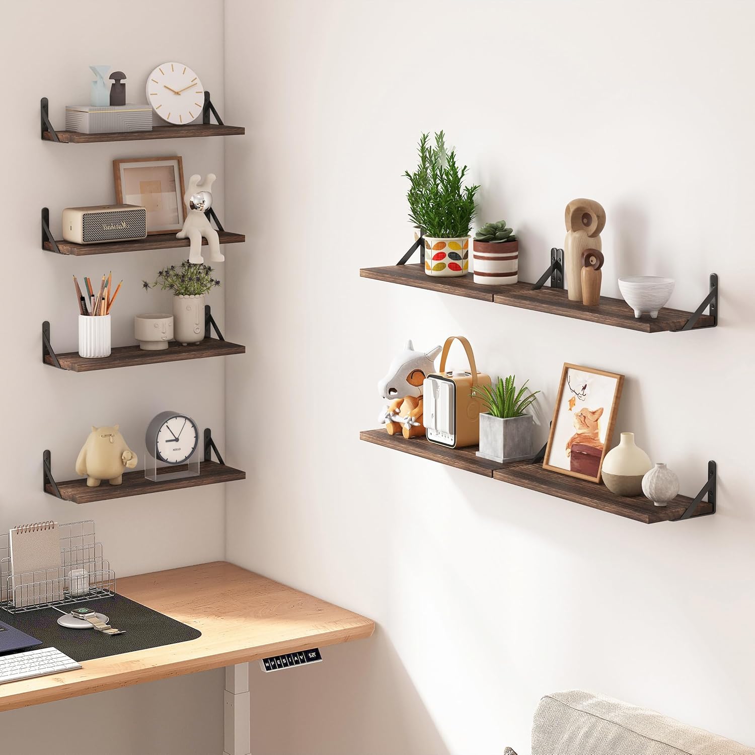 Fixwal Floating Shelves Set of 8 Rustic Wood Wall Shelves