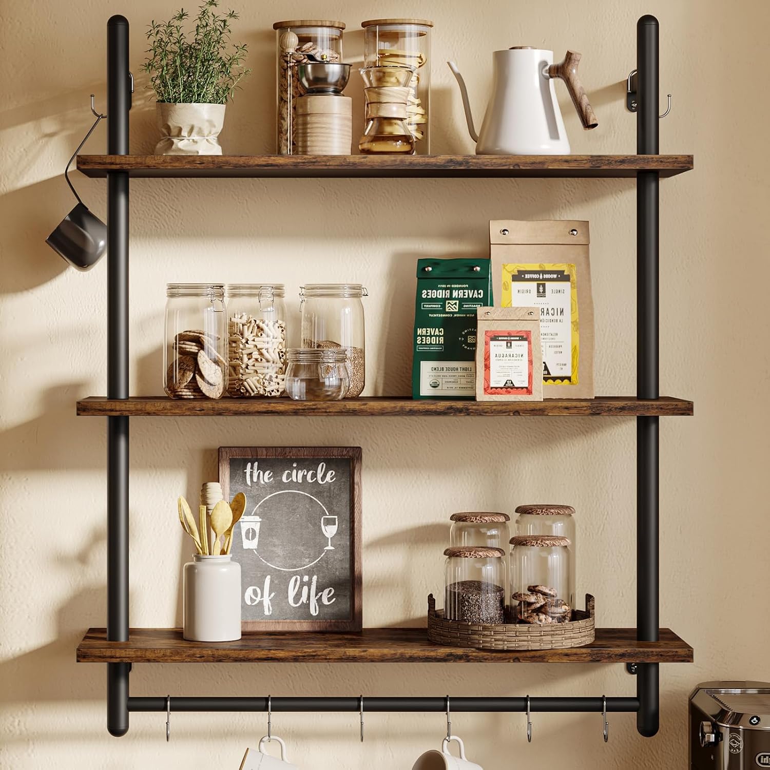 Bestier 3 Tier Floating Wall Shelving with Towel Bar