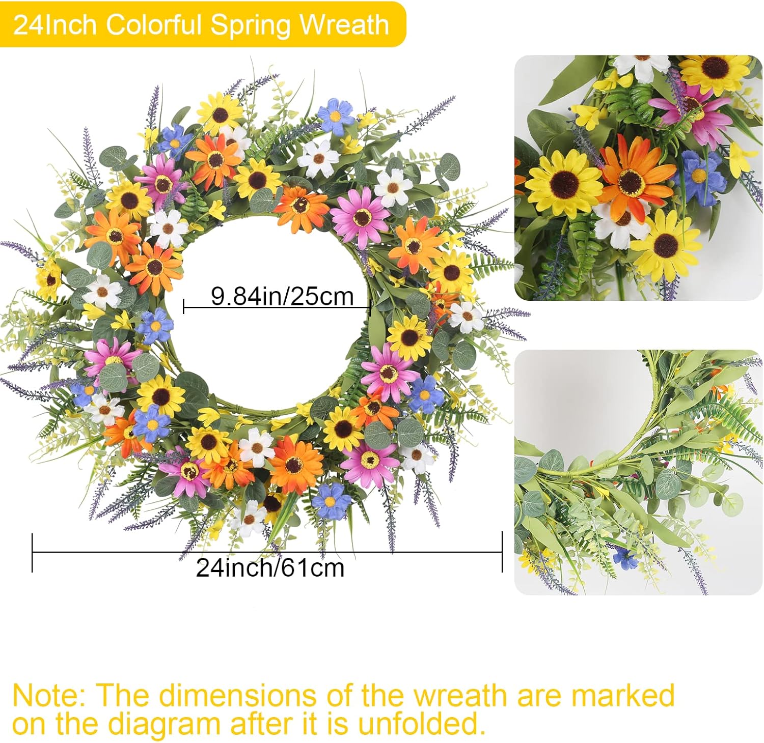 GTIDEA 24 Inch Summer Wreath with Flowers