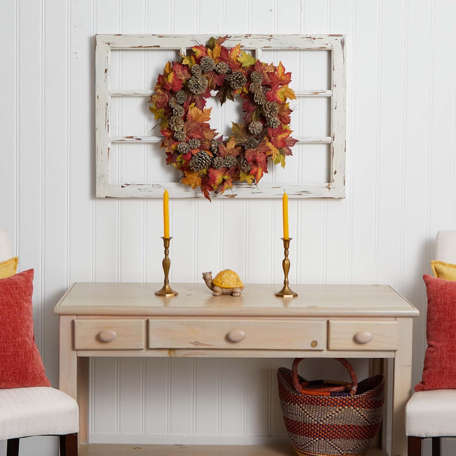 Nearly Natural 4150 24 Maple Pine Cone Wreath