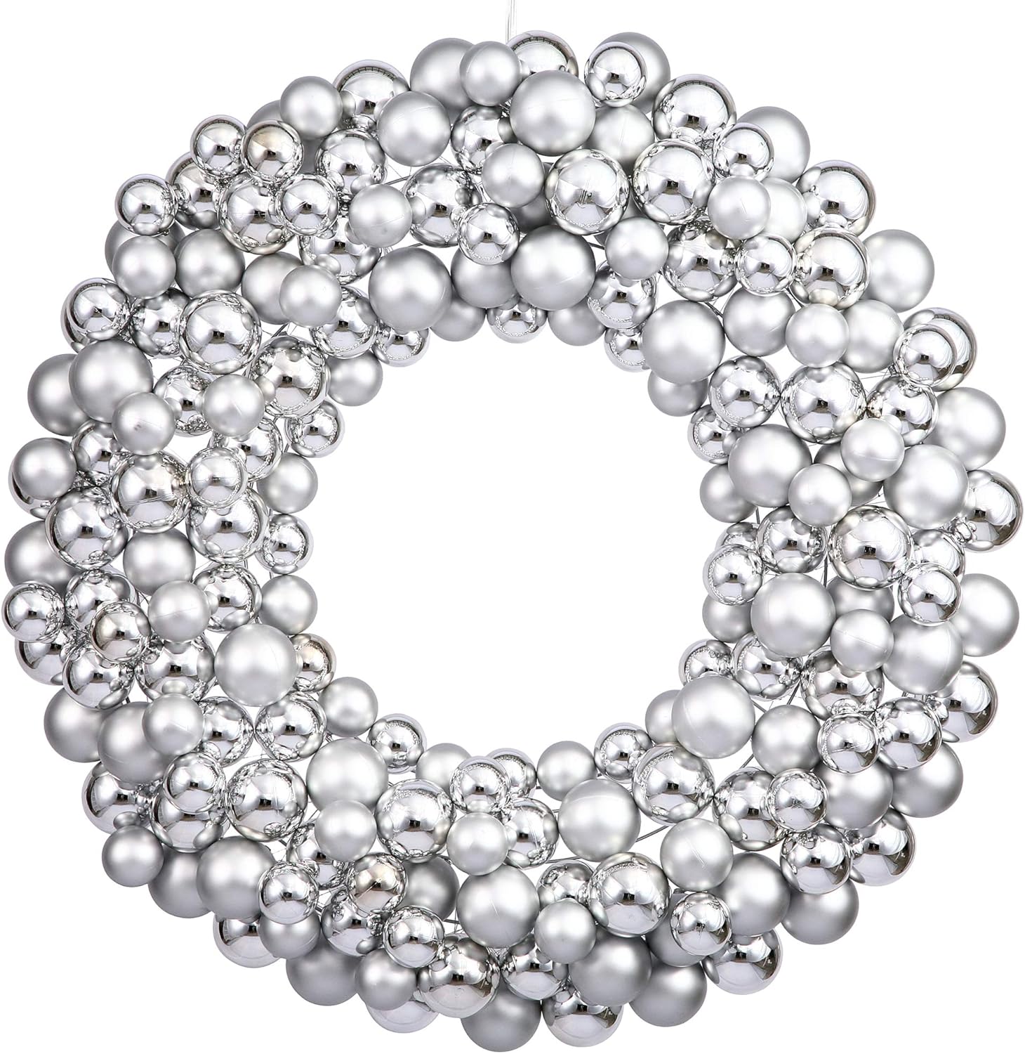 Vickerman 36 Inch Silver Shiny and Matte Ball Wreath with Ornaments