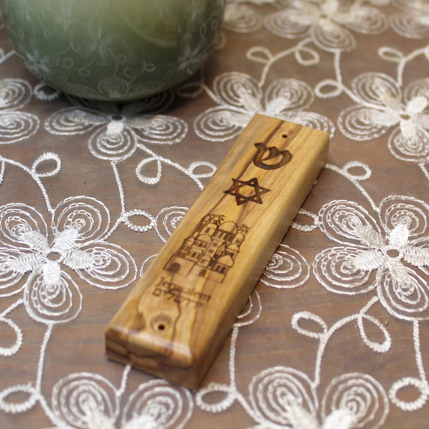 Olive Wood Mezuzah Case From Jerusalem