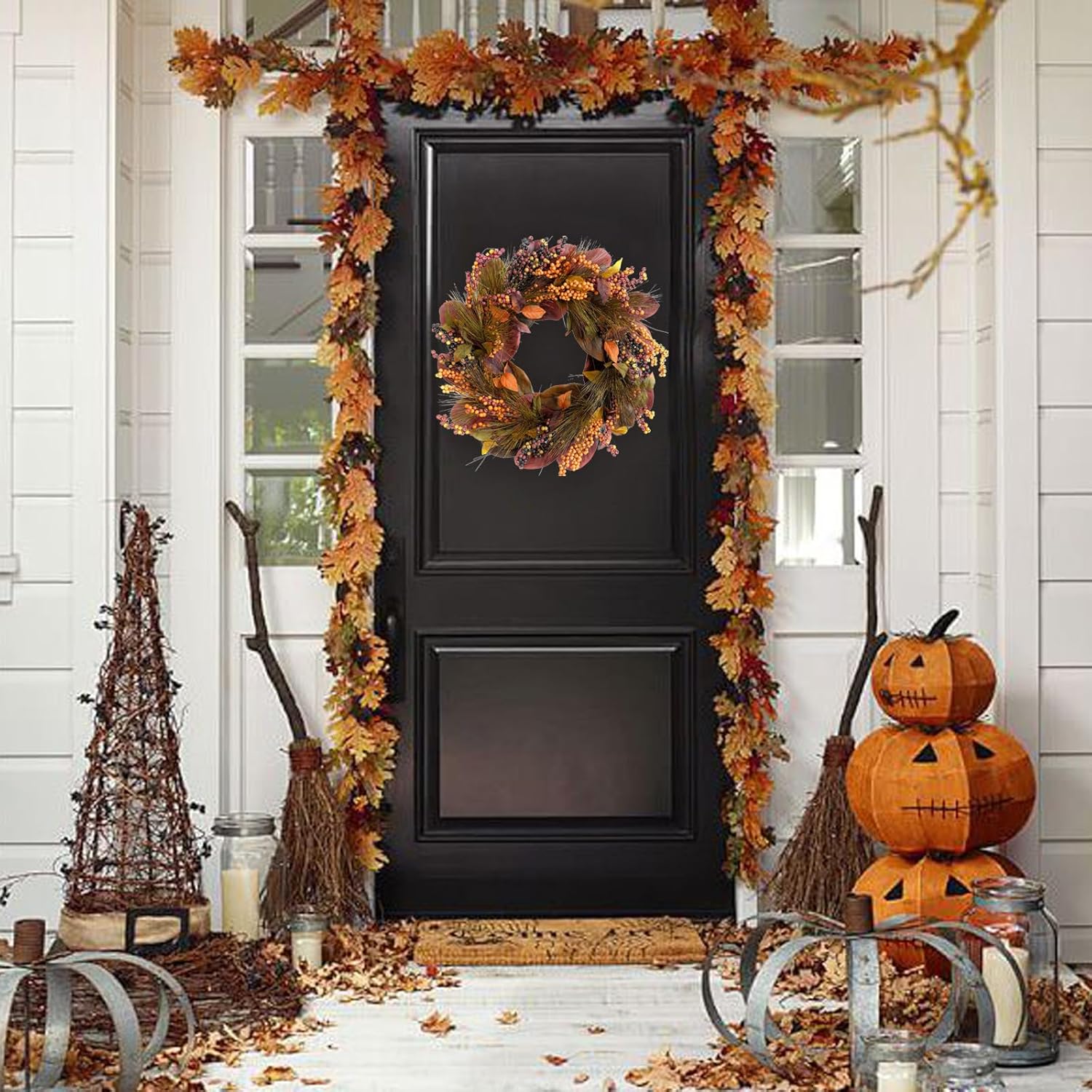 TEMPUS 20 Inch Thanksgiving Wreath with Magnolia Leaves and Pine Cones