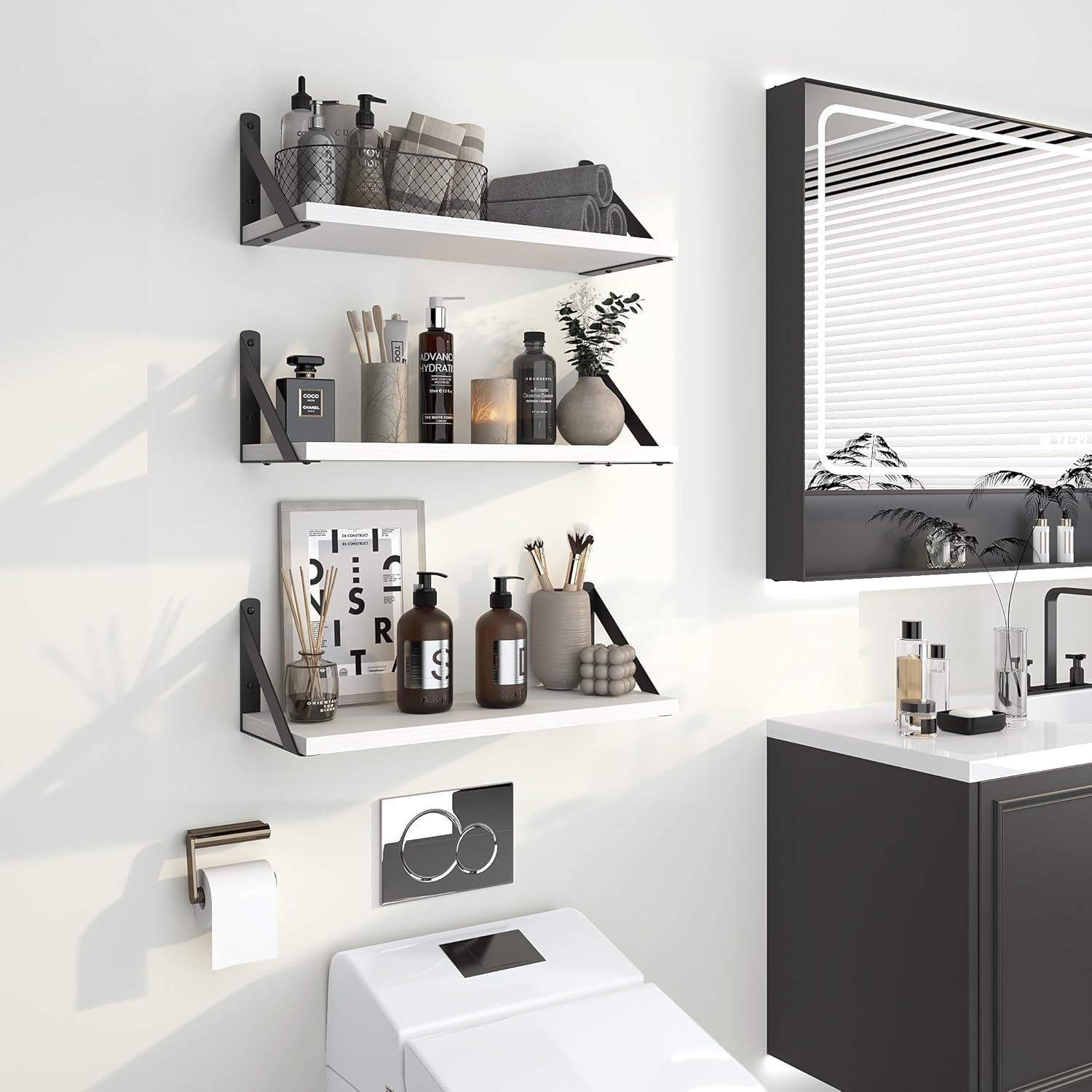 Heimlove Floating Shelves Set of 3 16 Inch White Wood Wall Mount